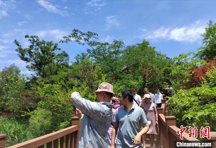 在三台山森林公园，大家情不自禁开启“打卡”模式。　朱志庚 摄