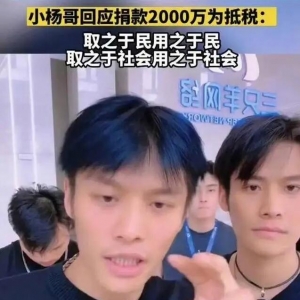 小杨哥回应捐款2000万为抵税：不偷税不避税只为帮助人民
