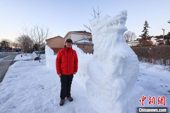 千堆雪塑腾龙 加拿大华人艺术家雪雕传递中式美学
