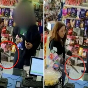 华人老板娘一战成名：锁店门、拔长刀、决斗毛贼